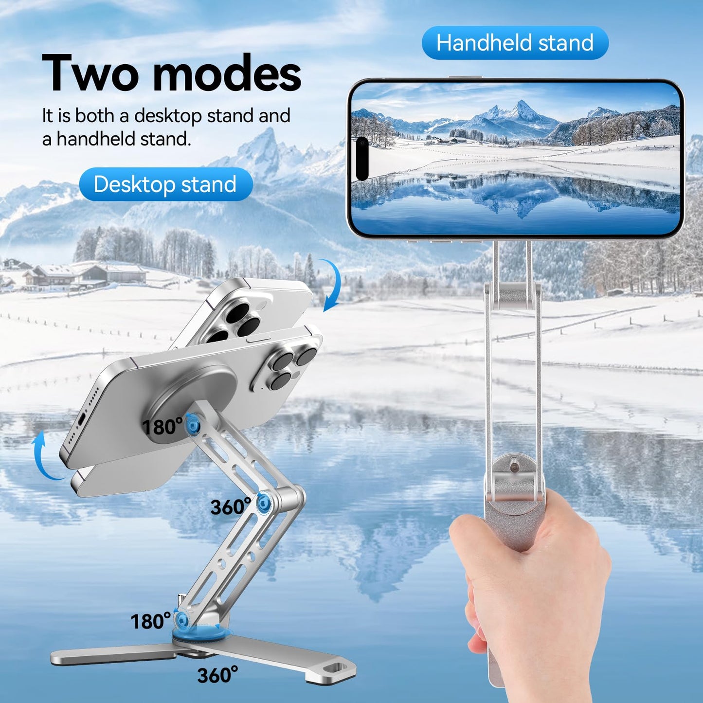Eupterosaur Magnetic Phone Tripod Stand with Anti Slip Silicone,Height Adjustable,360° Rotating Phone Holder,Portable Tablet Stand,Foldable ipad