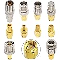 Kaunosta SMA Adapter Kit 10PCS,SMA Male to UHF, BNC, RPSMA, TV, MCX, F-Type, N, TNC, SMB, Nickel Gold-Plated RF Connectors for Antennas and Wireless