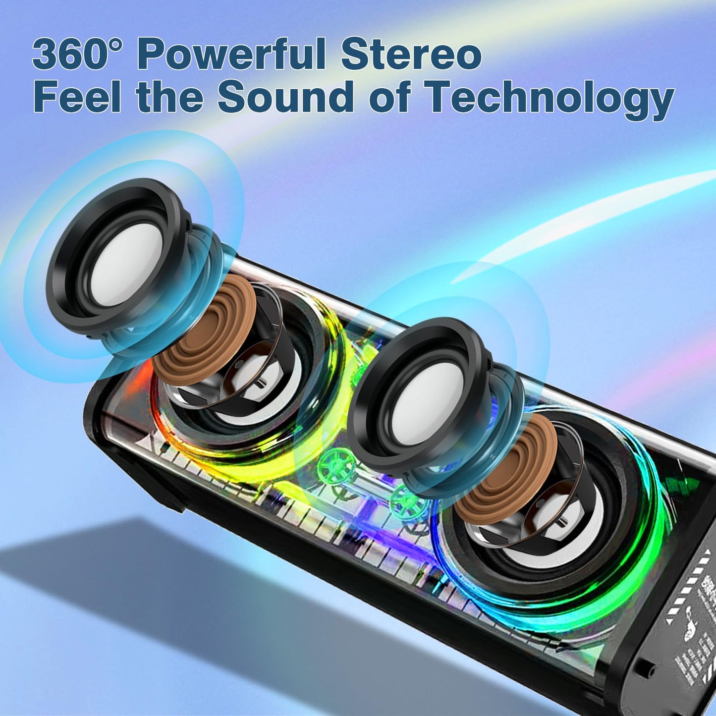 Portable Bluetooth Speaker with LED Lights&Transparent Casing, Bluetooth 5.3 Wireless Outdoor Speakers Support TWS Pairing/TF Card, 10W Stereo Sound