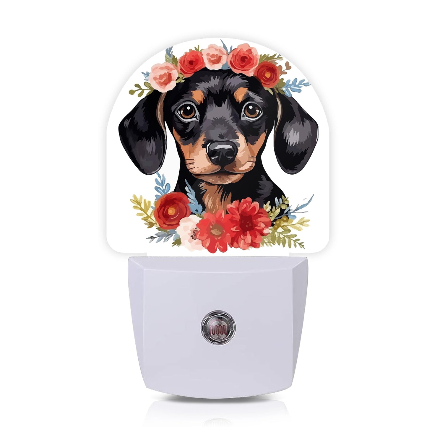 Axxitude Cute Dachshund Flowers Night Lights Plug into Wall for Girls Boys Room,Night Light LED Lamp Dusk to Dawn Sensor Round Lamp for Bedroom