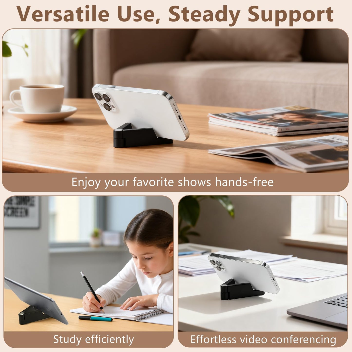 Attkryy Desktop Foldable Phone Stand - Portable Phone & Mini Tablet Holder, Adjustable Cradle for iPhone, for iPad mini, Smartphones and More