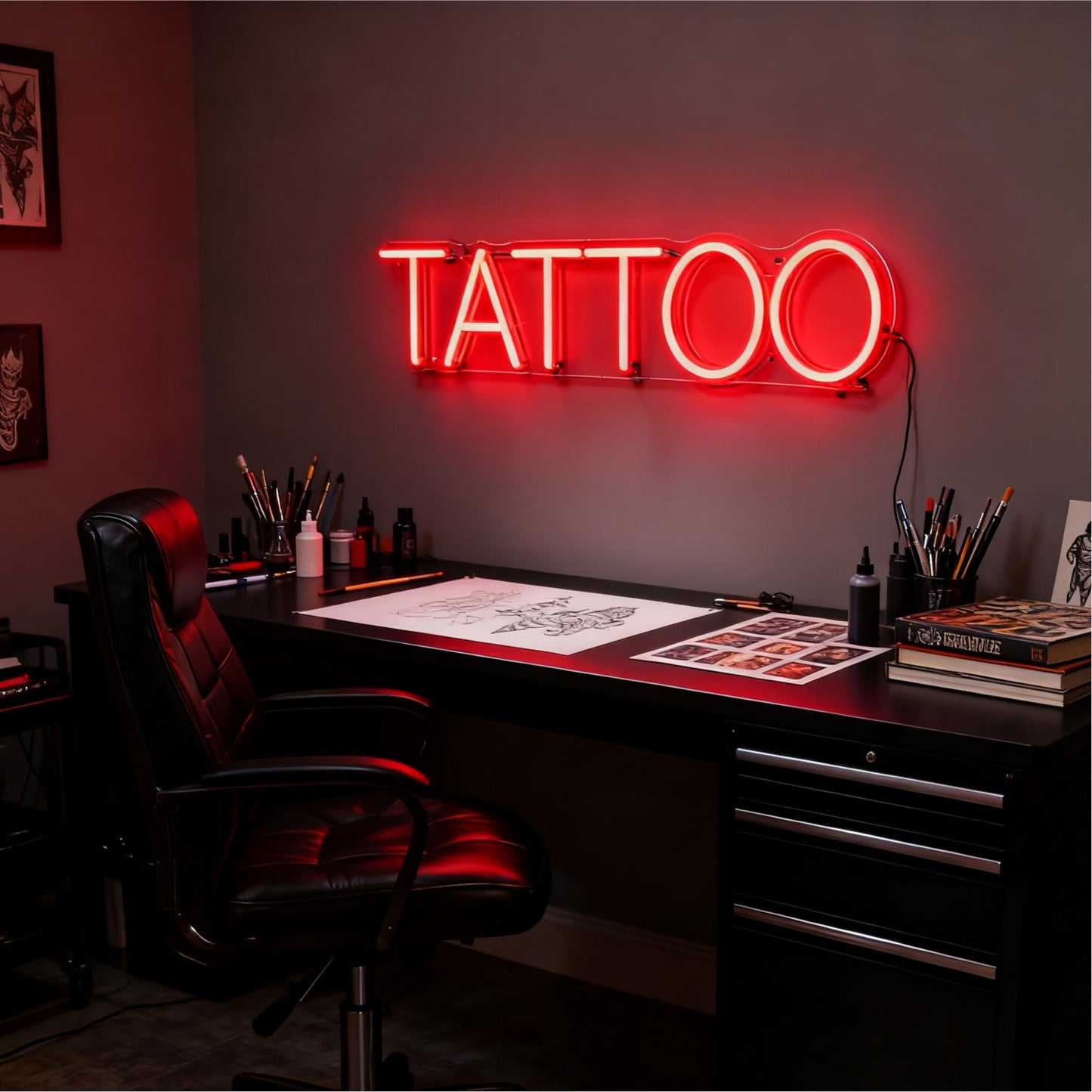 Tattoo LED Neon Sign for Business, USB Powered Dimmable Decorative Neon Light Home Tattoo Shop Studio Salon Man Cave Wall Table Window Decor 15.7 x