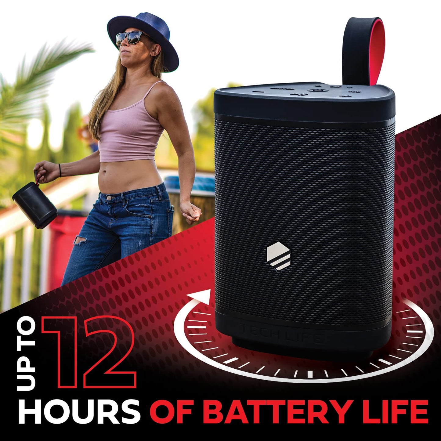 Tech-Life Boss- Premium Portable Bluetooth Speaker - Waterproof Outdoor Party Speaker w/Amazing Sound, Heavy Bass, No Distortion, 12hr Batt- Pair 100