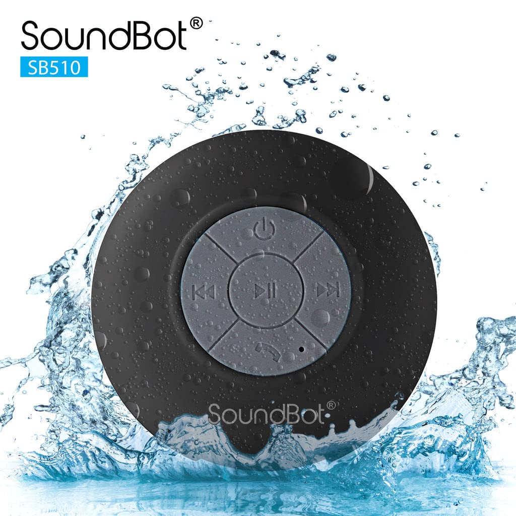 Soundbot® Waterproof Shower Speaker HD Water Resistant Bluetooth Handsfree Portable with Loud Clear Sounds 6+hrs of Playtime, Wireless Suction Cup