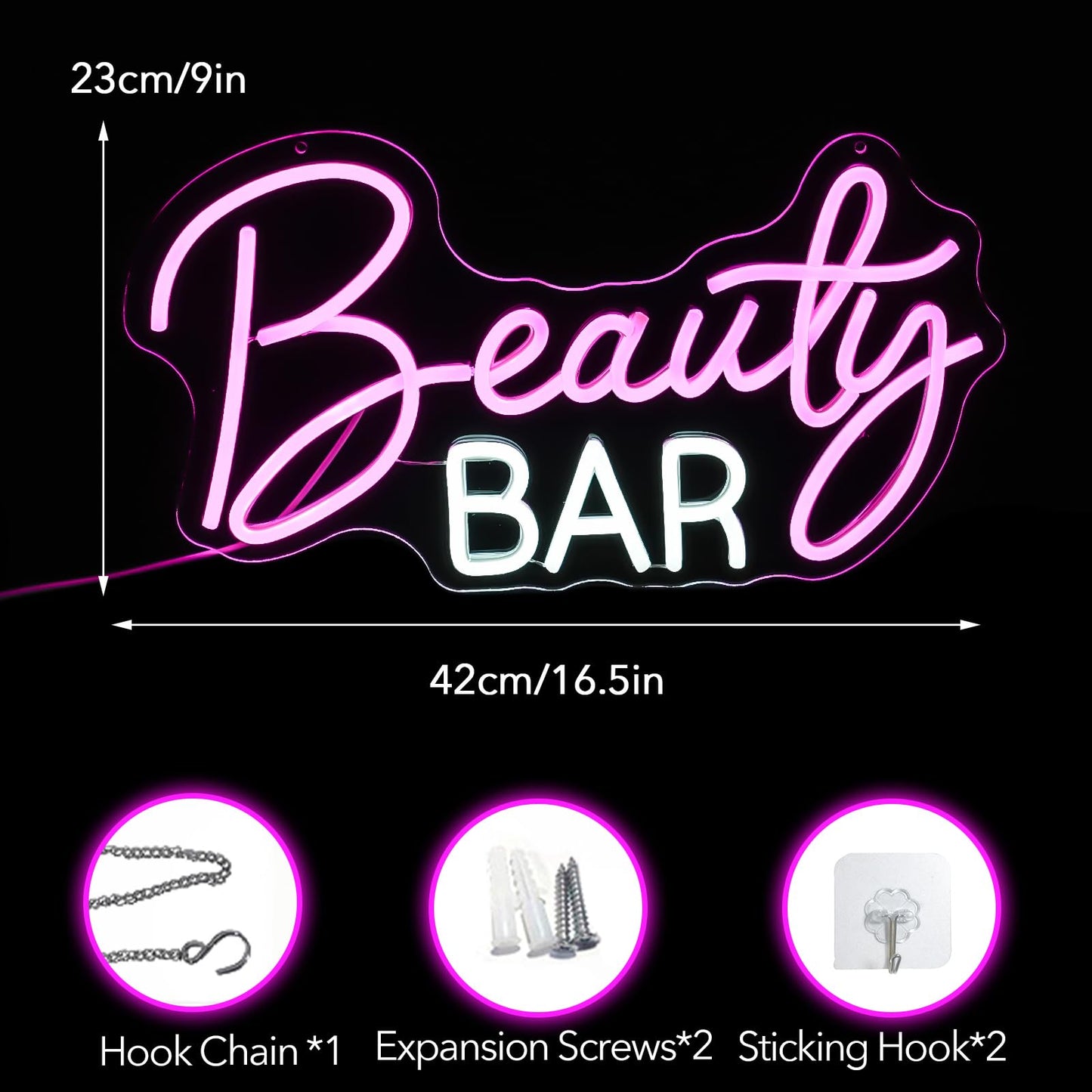 Noasktt Beauty Bar Neon Sign, Pink Light Up Neon Lights For Wall Decor, Girls Makeup Room Bedroom Decor - Energize Your Space With Magical