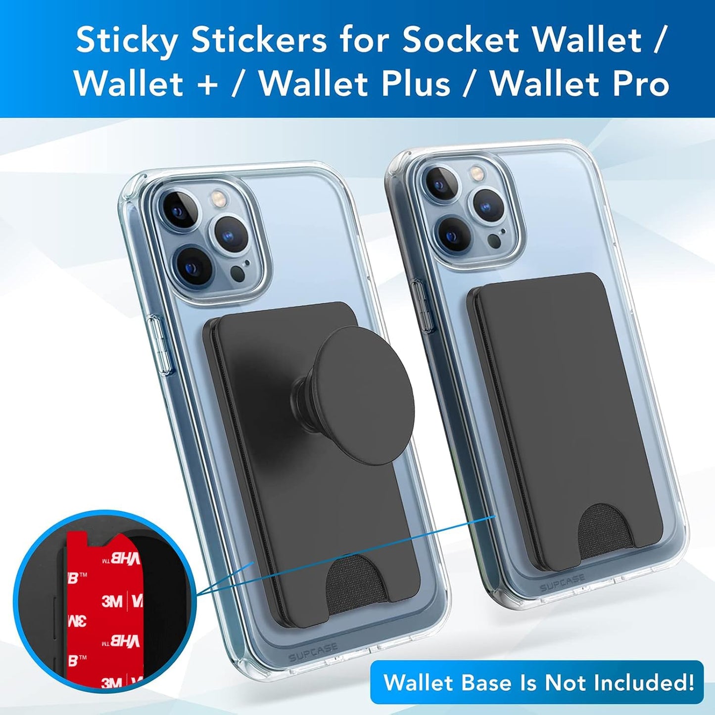 8Pcs Sticky Adhesive Replacement for Socket Wallet+ Back, 3M VHB Strong Sticker Pad for Popswallet Card Holder Base, Phone Wallet Plus Removable
