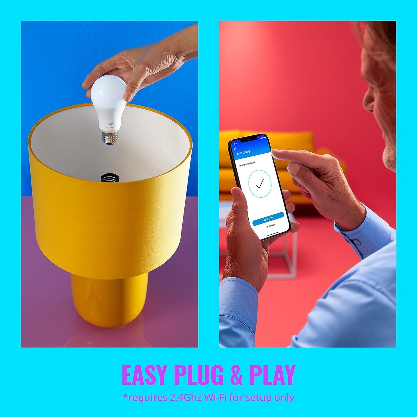 WiZ 60W A19 Tunable White LED Smart Bulb - Pack of 6 - E26- Indoor - Connects to Your Existing Wi-Fi - Control with Voice or App + Activate