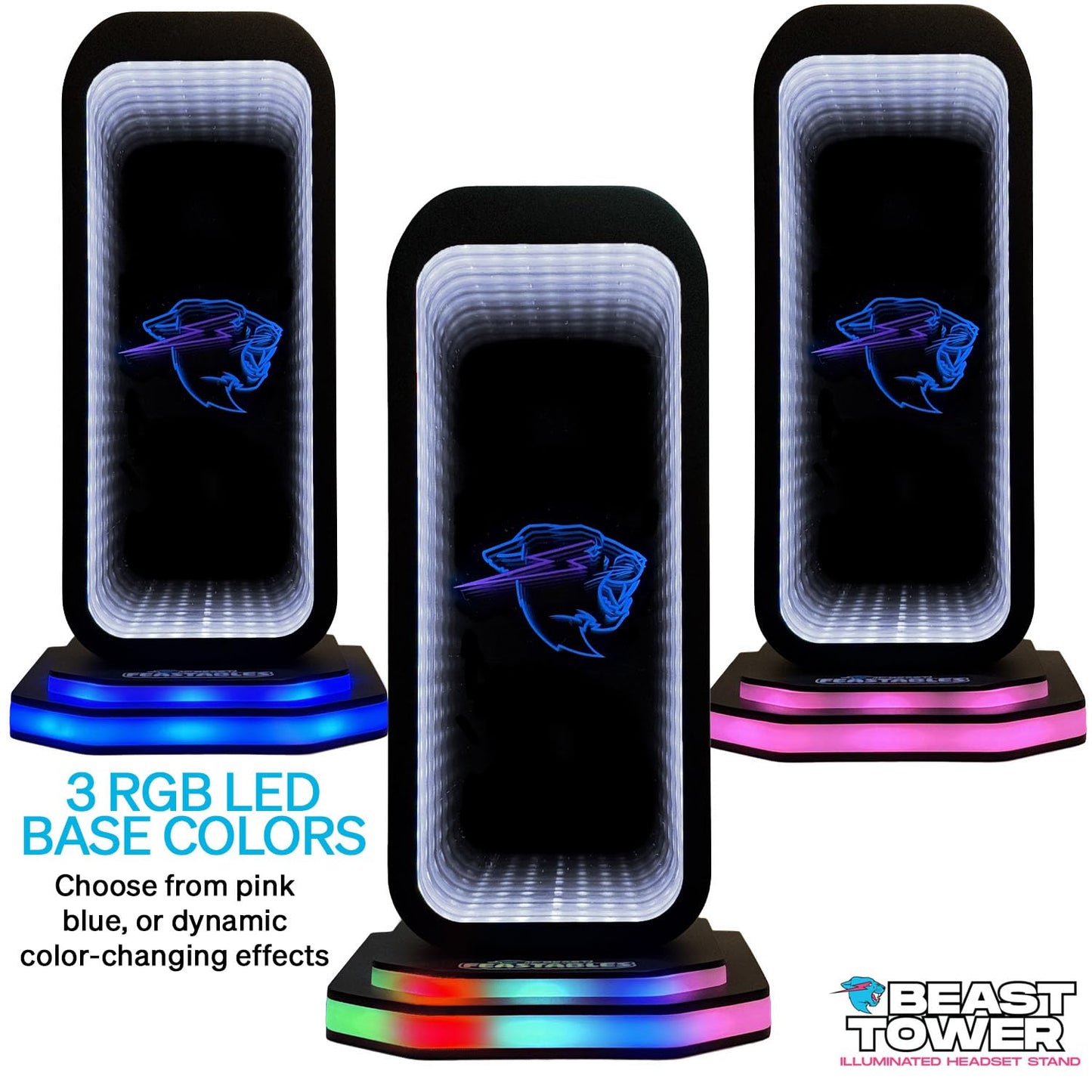 Feastables Beast Tower MrBeast Gaming Headphone Stand | RGB Light Display with Infinity Mirror Effect and Logo | Universal Headset Holder; USB…