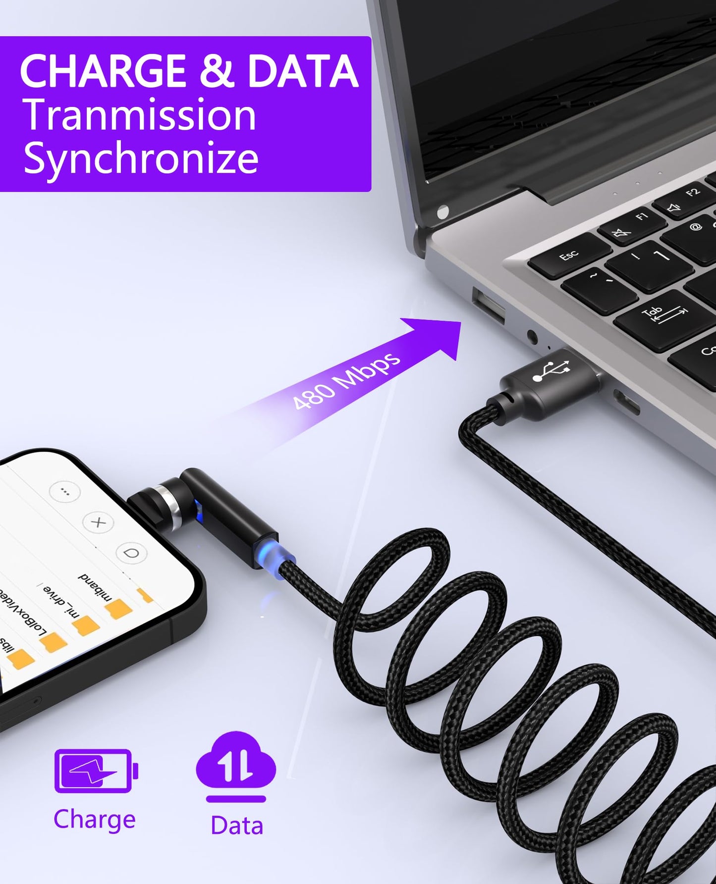 90 Degree iPhone Charger Cable Swivel Cord with 360° Rotating Head - 6.6FT Right Angle Lightning Cable 360° iPhone Cord with MFi, 2.4A Fast Charging…