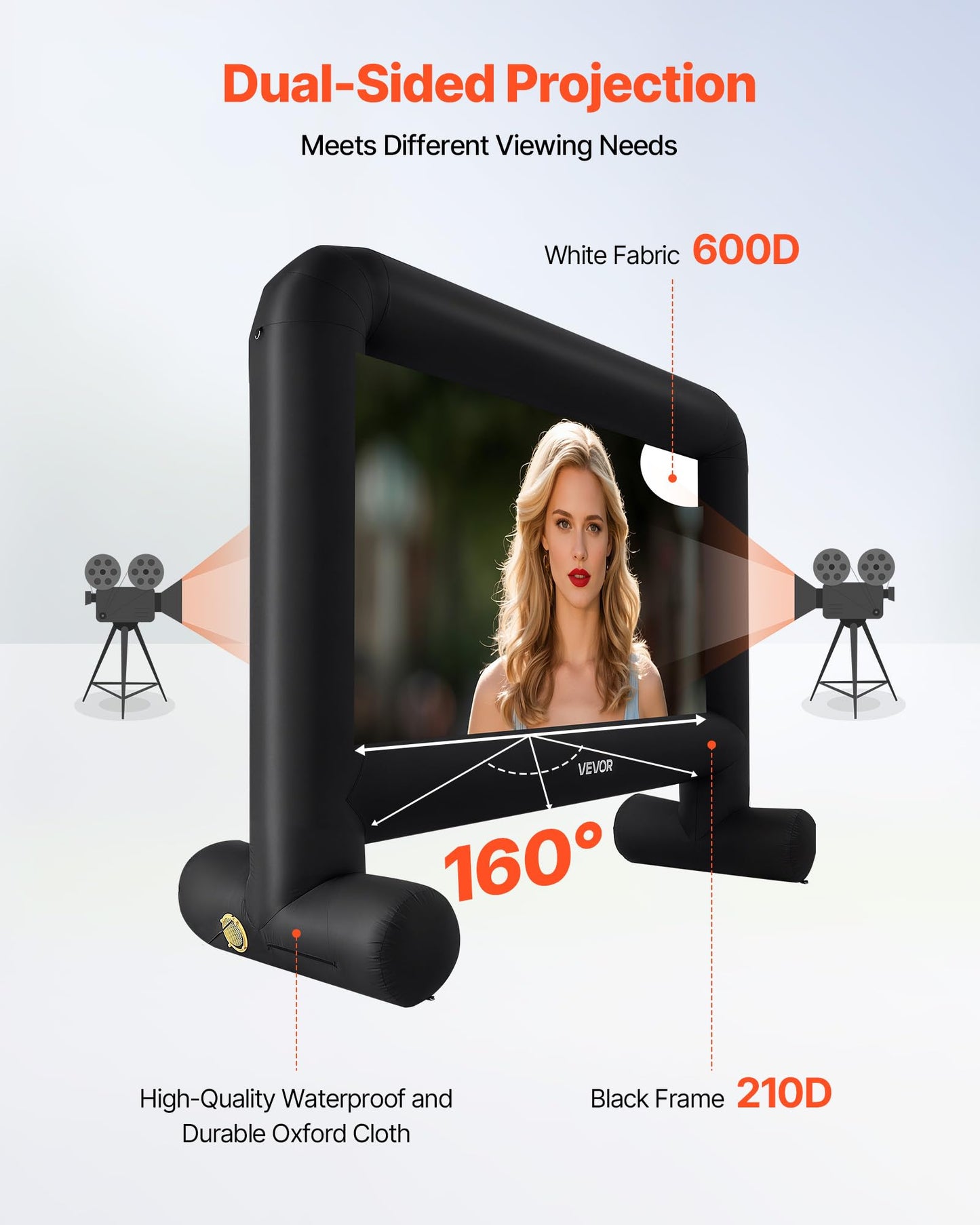 VEVOR 15FT Inflatable Movie Screen, Inflatable Projector Screen with Portable Storage Bag, 16:9 Easy Set Up Movie Projection for Outdoor Backyard