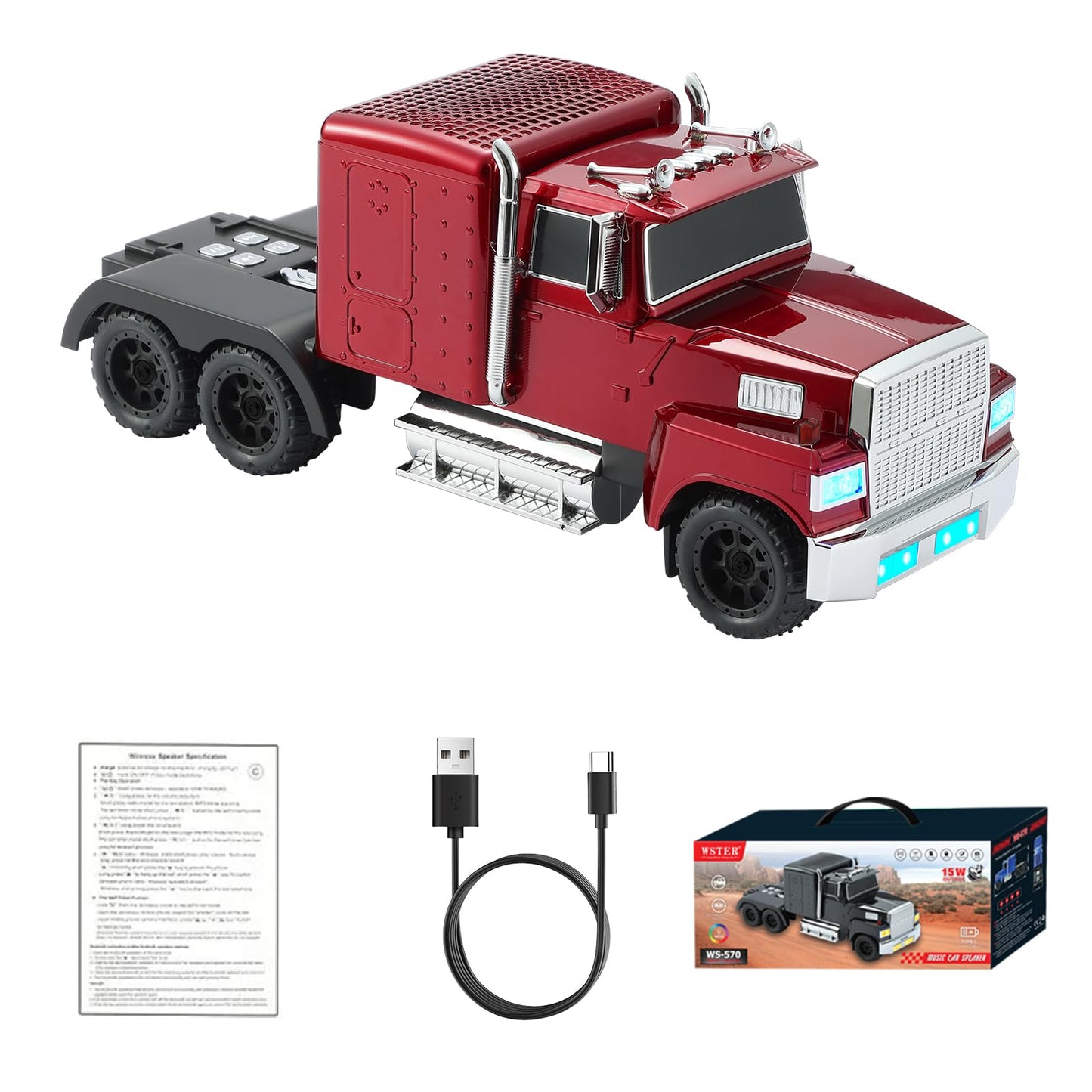 WS-570 Retro American Truck Model Bluetooth Replica Speaker - Portable HD Sound, TWS Stereo,FM Radio,LED Party Lights,Built-in Microphone
