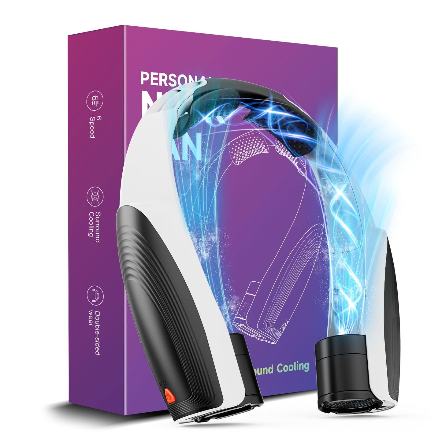Portable Neck Fan with 6 Powerful Speeds, 8000mAh Battery Rechargeable Fan