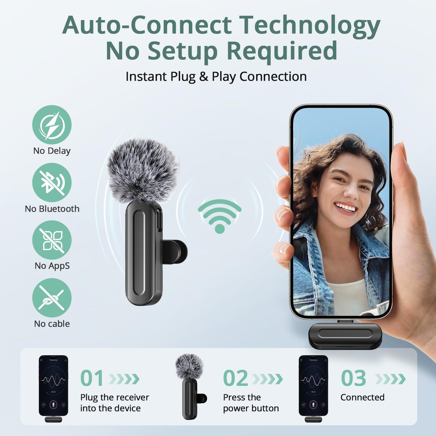 Content Creator Essentials Tripod for iPhone with Light & 2 Wireless Microphones, 71" Auto Face Tracking 360° Rotation Vlogging Kit