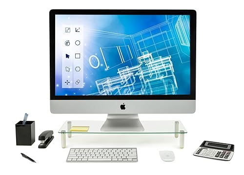 Mount-It! Glass Desktop Monitor Stand Riser | Raised Laptop Stand Organizer | 22 Inches Wide Clear Tempered Glass | Computer Screen TV and Office Desk