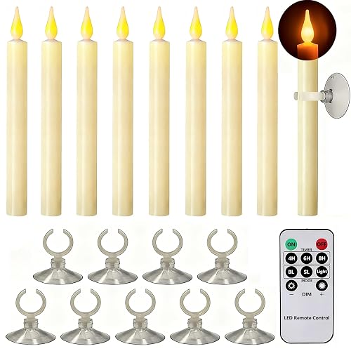 ABMTech Christmas Window Candles with Timer Remote, Flameless Candles with Suction Cup and Magnetic Base Battery Operated Flickering Taper Candle