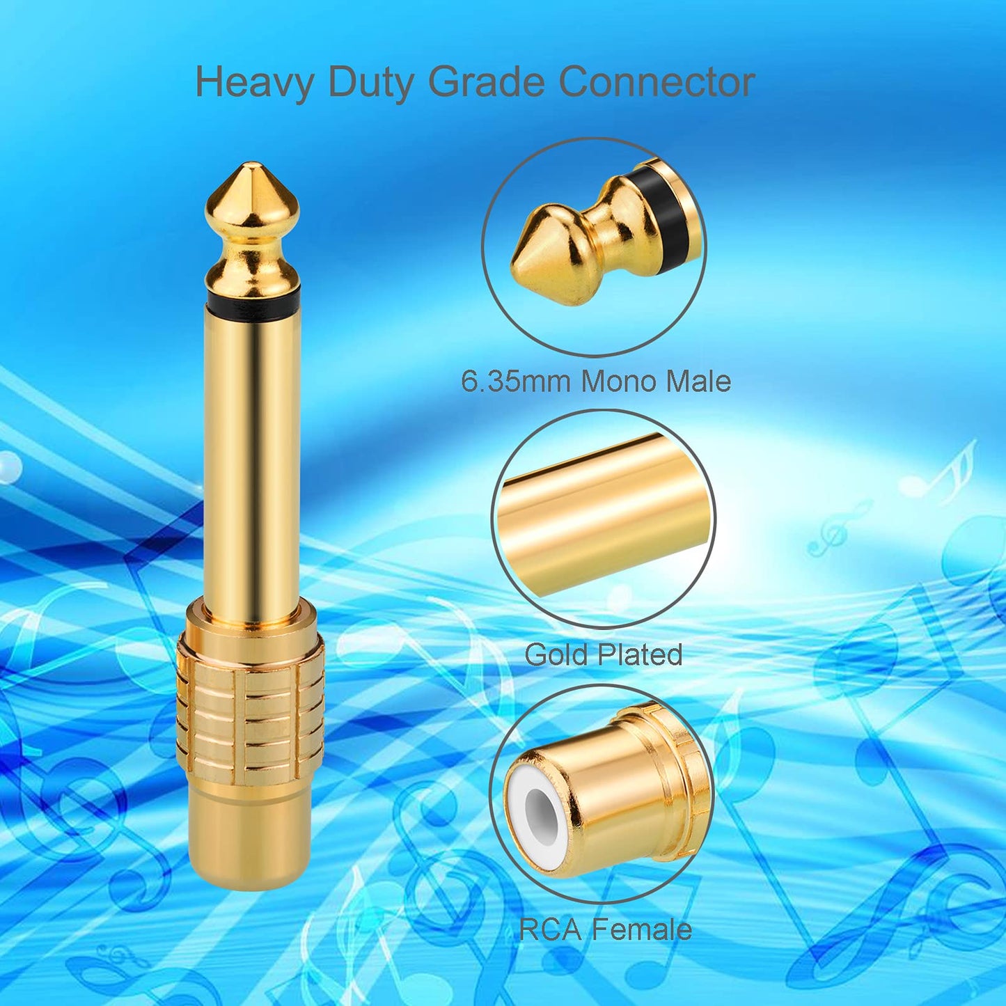 Borsuer RCA to 1/4, 2Pcs RCA to 1/4" Adapter Female to 6.35mm 1/4 inch Male Mono TS Audio Adaptors Gold Plated Copper
