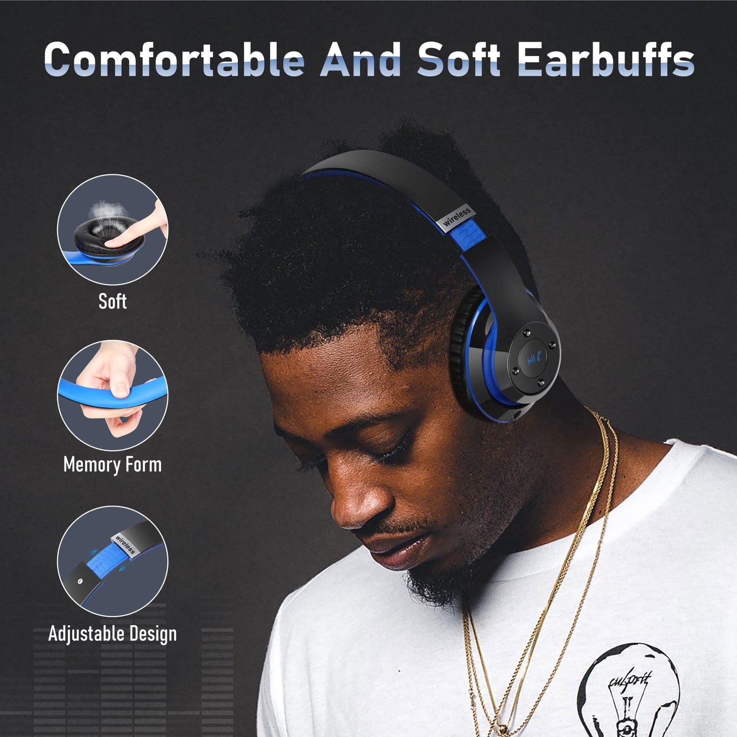Falebare Bluetooth Headphones Over Ear, 6S Foldable Wireless Headphones with 6 EQ Modes, 40 Hours Playtime HiFi Stereo Headset with Mic, Soft Ear…
