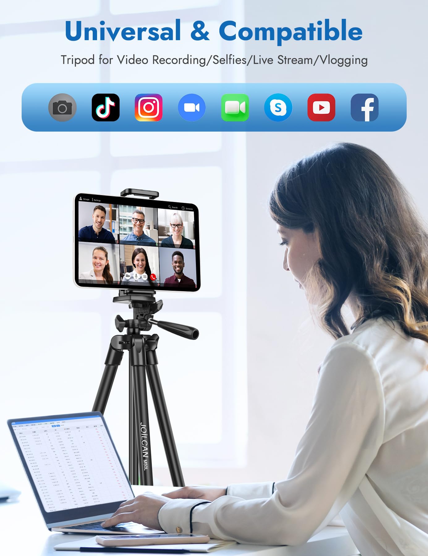 JOILCAN 67" Tripods Camera Tripod, Phone Tablet Tripod for Video Recording Vlog Photo with Remote Carry Bag, Aluminum Lightweight Travel Tripods