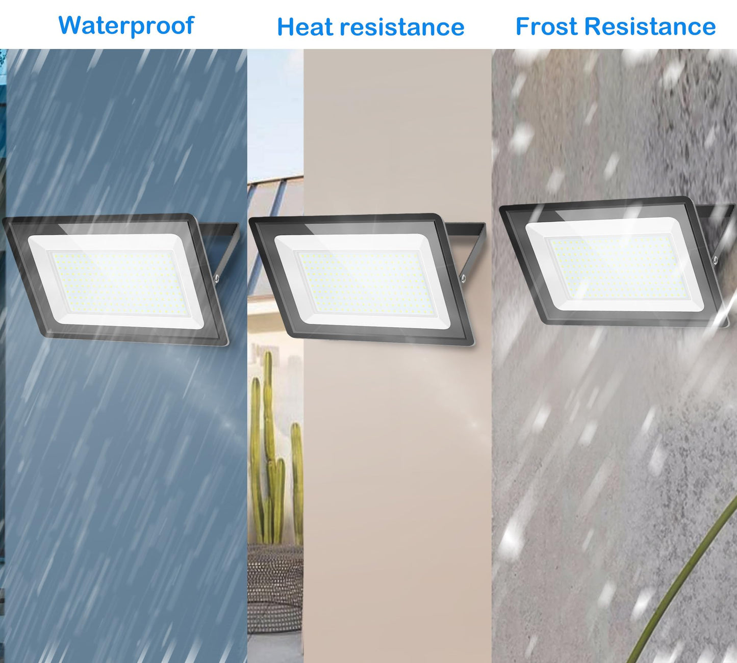 Sunkkes 3 Pack 300W LED Flood Light Outdoor, IP66 Waterproof with Plug, 6000K Daylight White Security Lights Outside Lamp, Exterior Floodlights