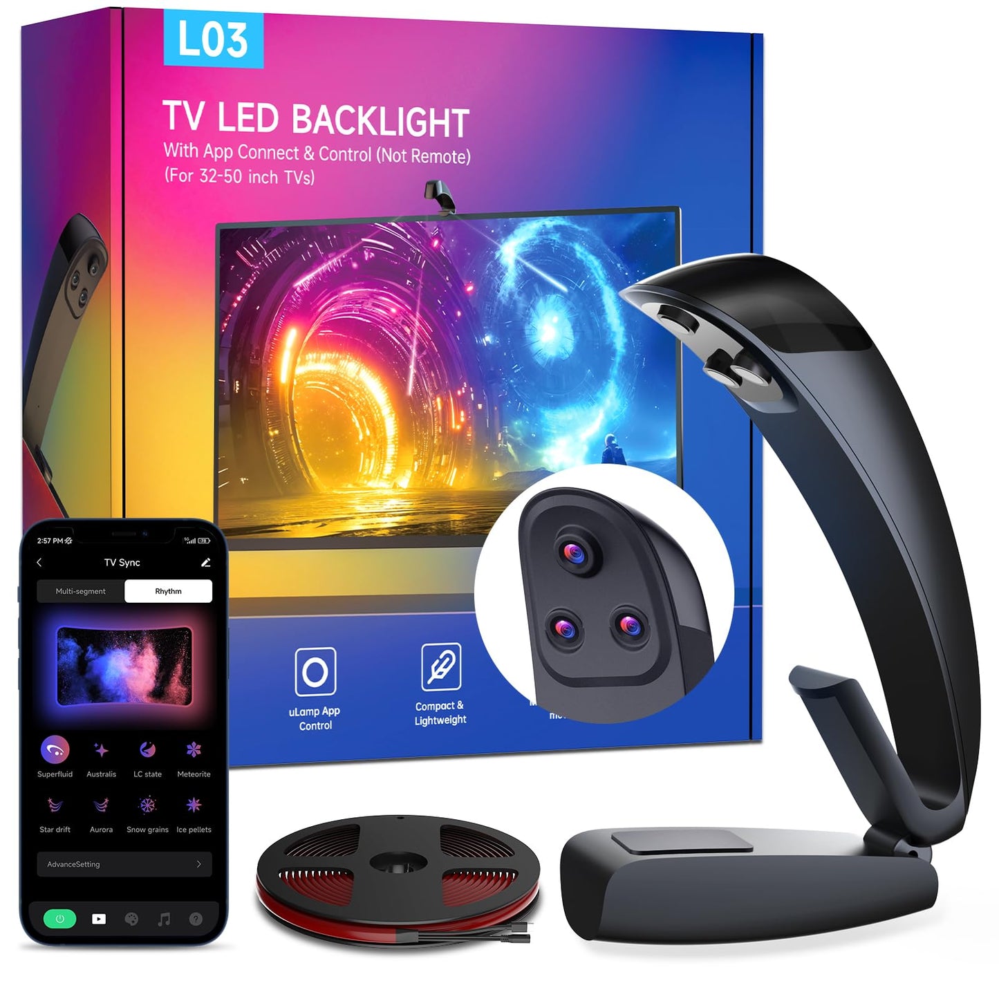 FFJ TV Lights that Change with TV, 11.5ft RGB Immersive LED Strip Backlight with 32-50 Inch Screen, Smart App Control, Music Sync, for Home Decoration