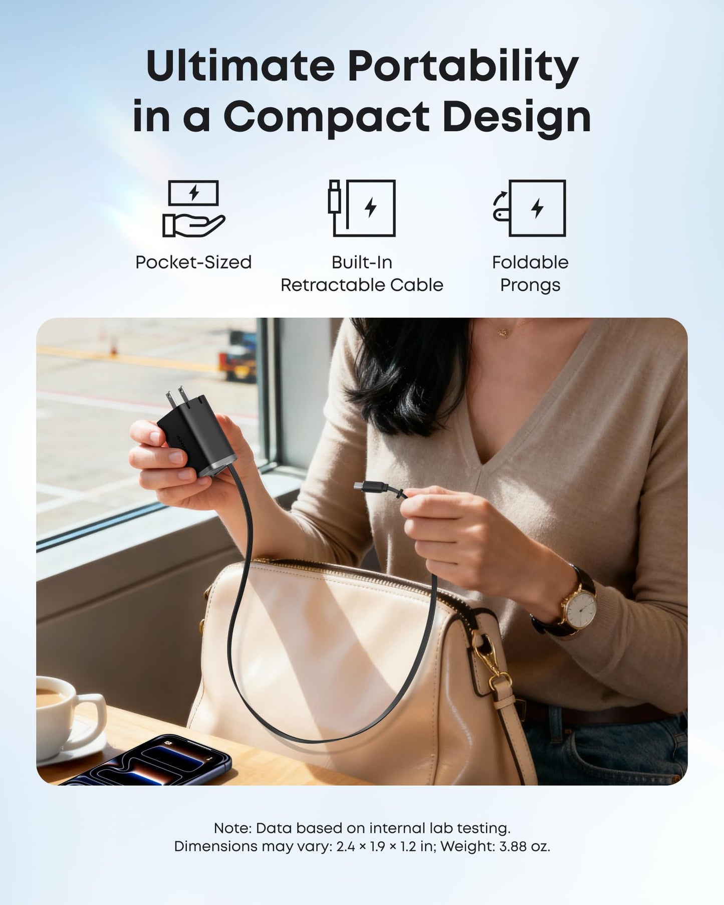 Anker Nano USB C Charger Block, 35W Max 2-Port High-Speed Compact Charger with Durable Built-in Anker InstaCord Retractable Cable, Works with iPhone