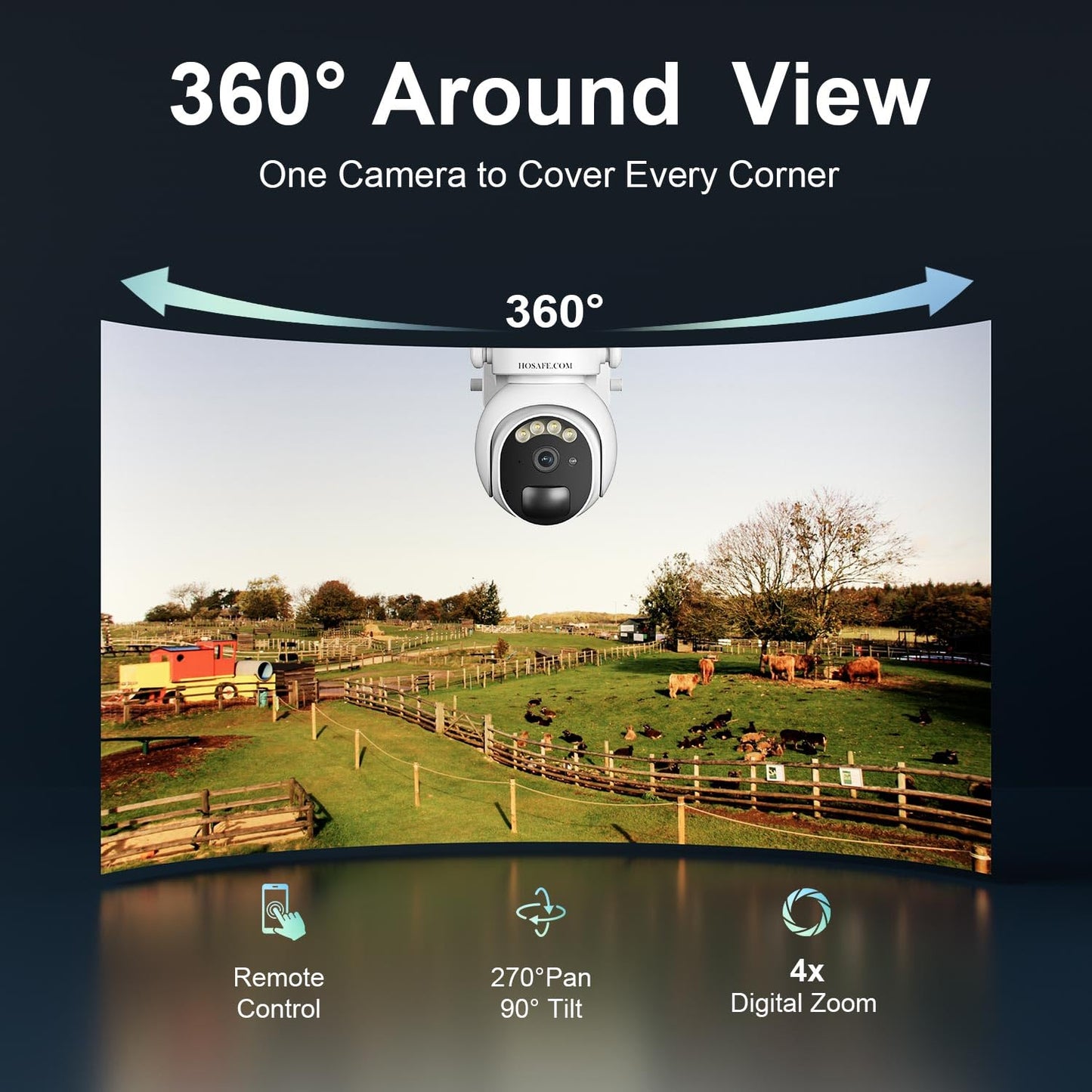4G LTE Cellular Security Camera Outdoor, Off Grid Security Camera No WiFi Solar Powered, 360° PTZ Solar Camera Outdoor Wireless, 2K Color Night