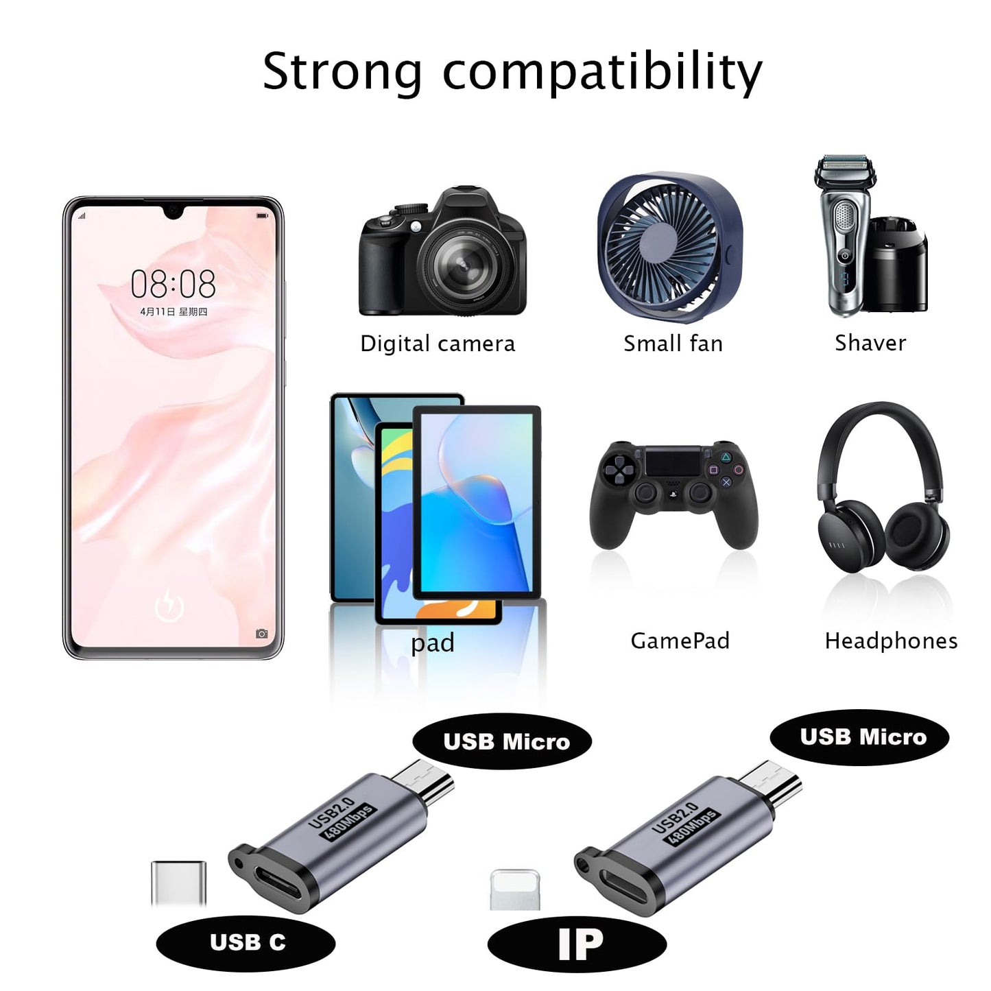 Liaoan USB C to Micro Adapter, IP to USB C, and Type-C to USB A Adapter, (9 Pieces),Supports Fast Charging up and Supports a Data Transfer 。