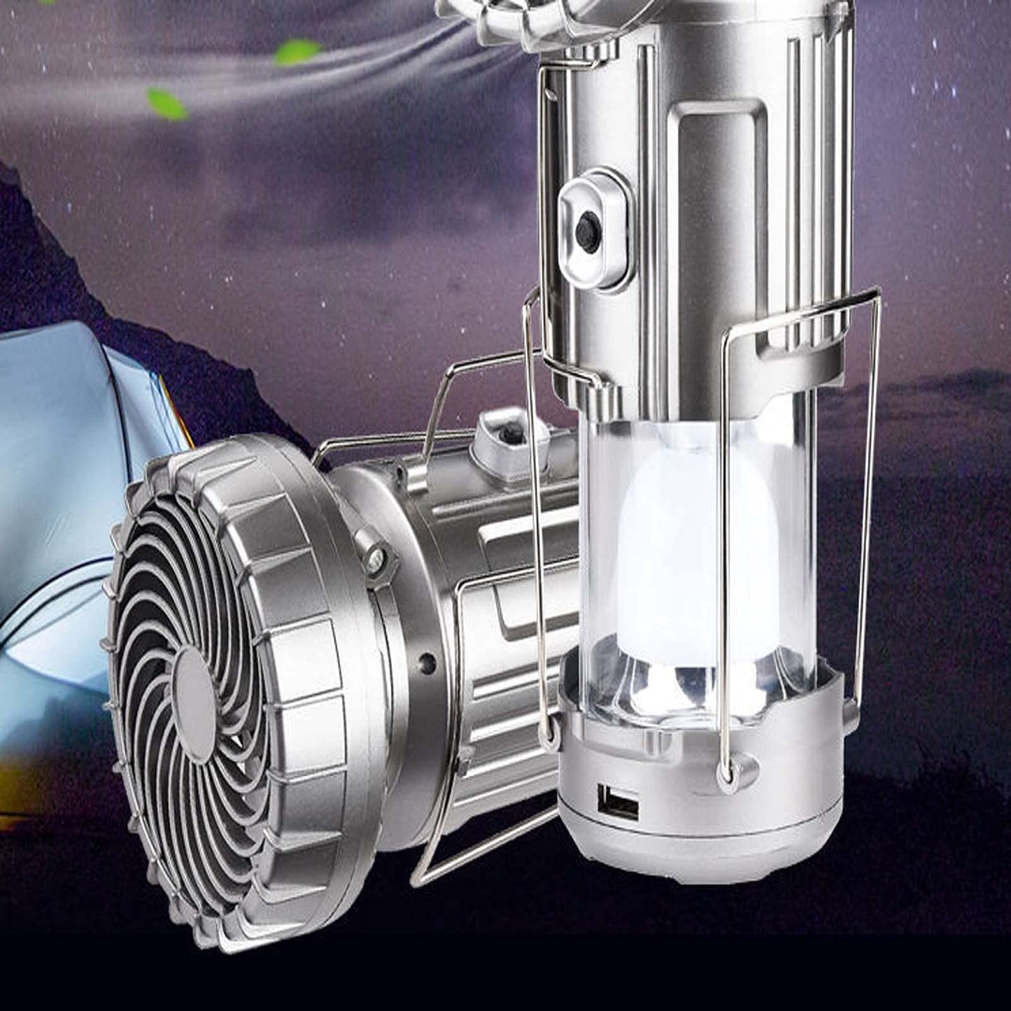 6 in 1 Portable Outdoor LED Camping Lantern with Fan, Waterproof Multi-Function Lanterns, USB Rechargeable Personal Fan,for Hiking Camping Hunting