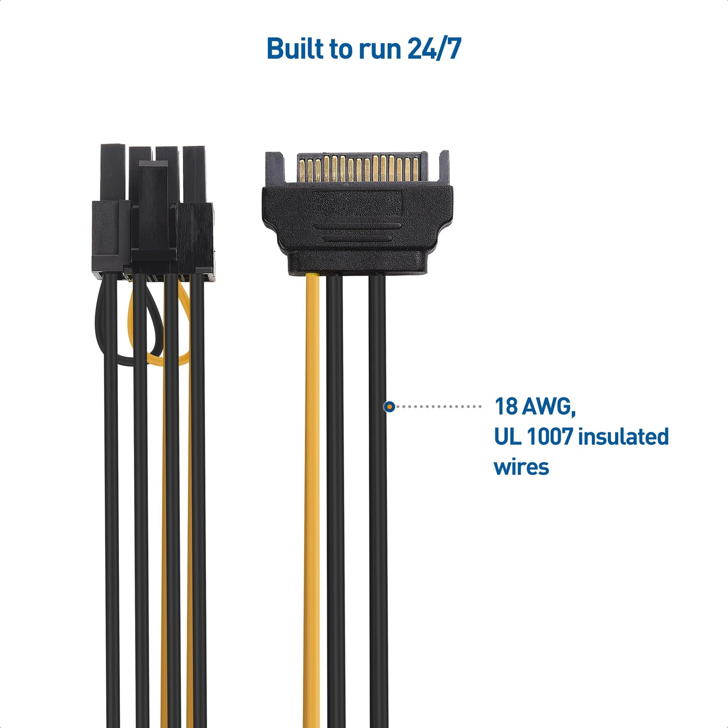Cable Matters 2-Pack SATA to 6+2 Pin Power Cable - 7 Inches, SATA to 8Pin PCIe / 6Pin PCIe Power Cable