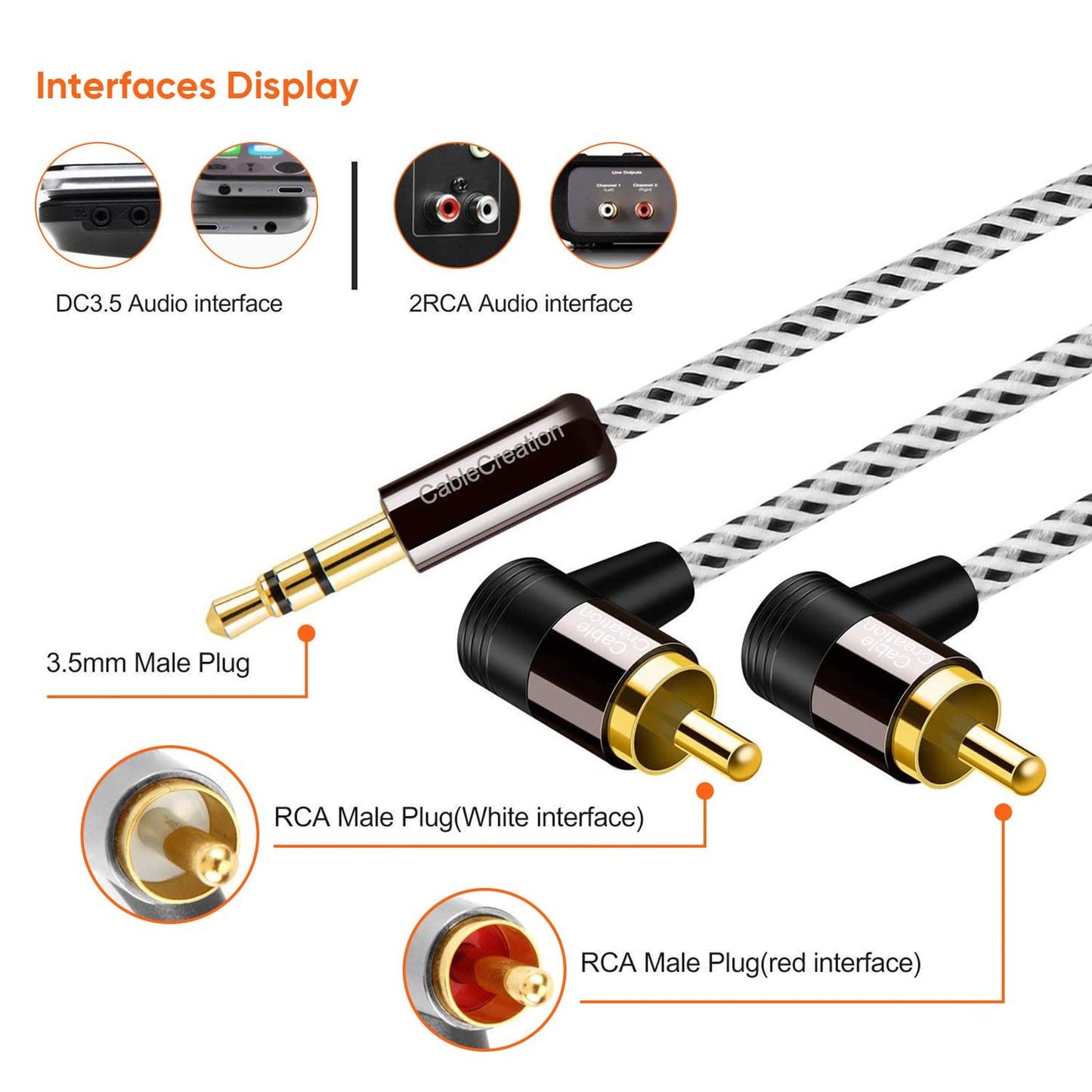 CableCreation RCA to 3.5 mm, 3.5 mm to 2 RCA Stereo Audio Y Splitter Cable (Male) Compatible with TV, Smartphones, MP3, Tablets, Speakers, Home