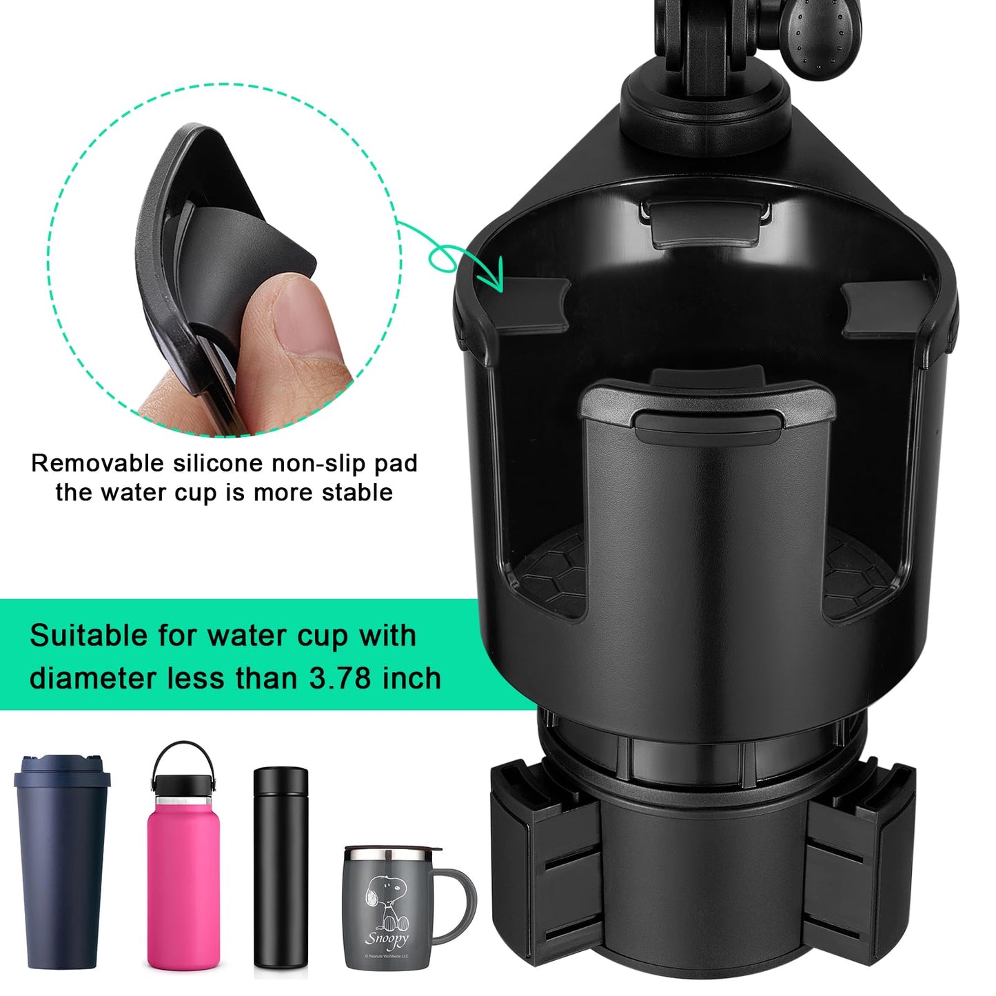 This Hill Car Cup Holder Expander 2-in-1 with Adjustable Base & 360° Rotating Phone Mount, Compatible with iPhone 17 Pro Max and Smartphones up