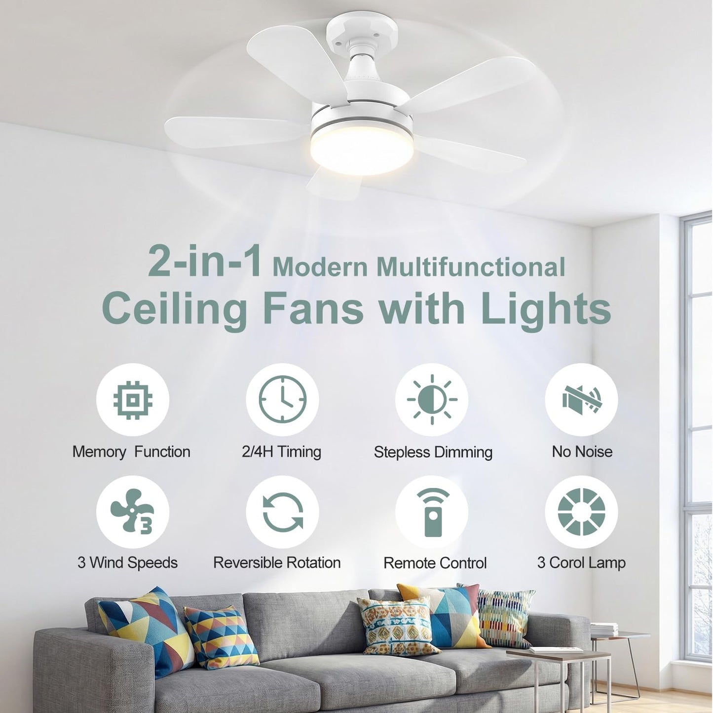 WZZIW 17.7" Socket Fan Light, 3000 Lumens Small Ceiling Fans with Lights and Remote, E26/E27 Light Bulb Fan with Reversible Motor, Dimmable
