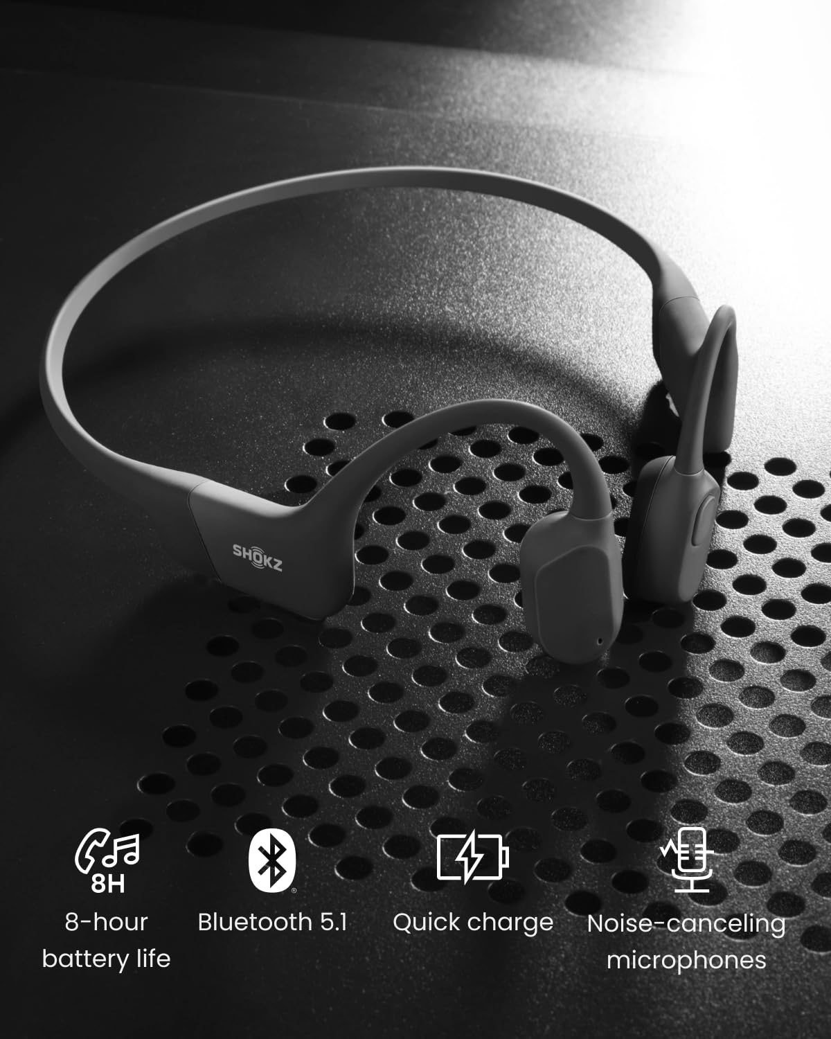 SHOKZ OpenRun Bone Conduction Open-Ear Bluetooth Sport Headphones, Black
