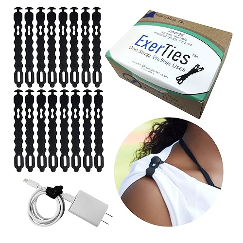 ExerTies Silicone Cable Ties Reusable - Made in Maine USA - Medical Grade Silicone Cord Ties - Endless Uses: for Cords, iPhones, Cables, Sleeves
