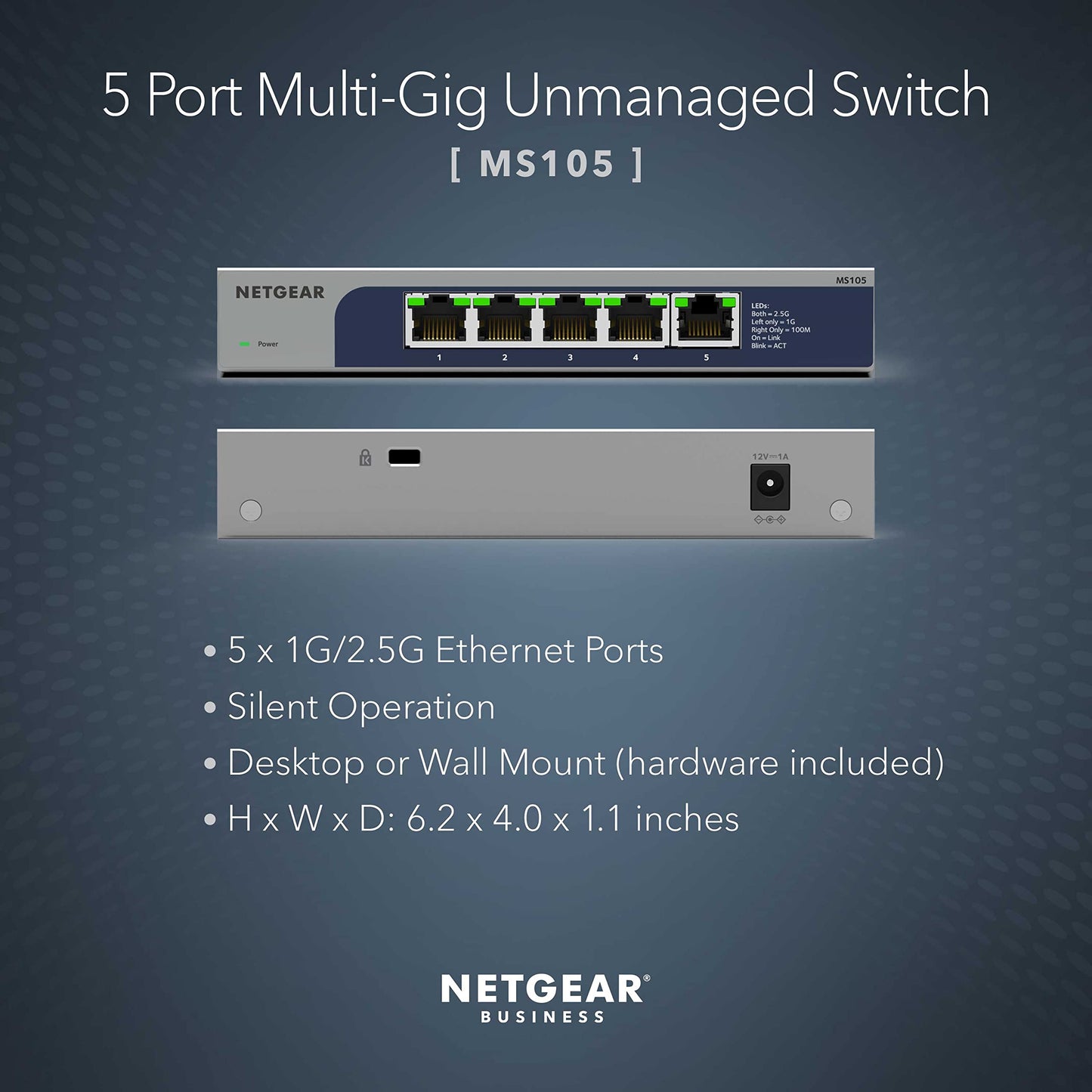 NETGEAR 5-Port Multi-Gigabit Ethernet Unmanaged Network Switch (MS105) - with 5 x 1G/2.5G, Desktop or Wall Mount, and Limited Lifetime Protection