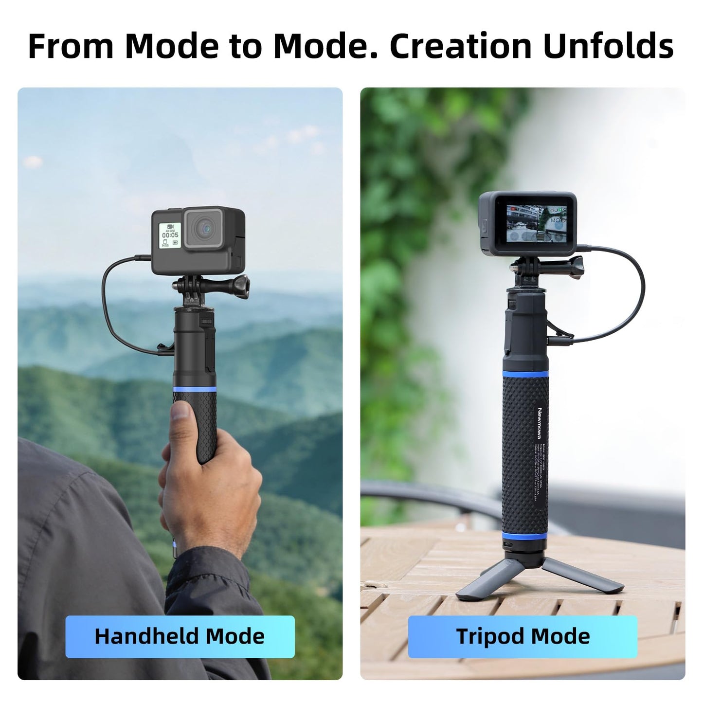 Newmowa 10000mAh Power Bank Handle Grip, PD/QC Fast Charging, Portable Tripod Compatible for Phone, GoPro Hero, DJI Action Camera, Insta 360, Digital