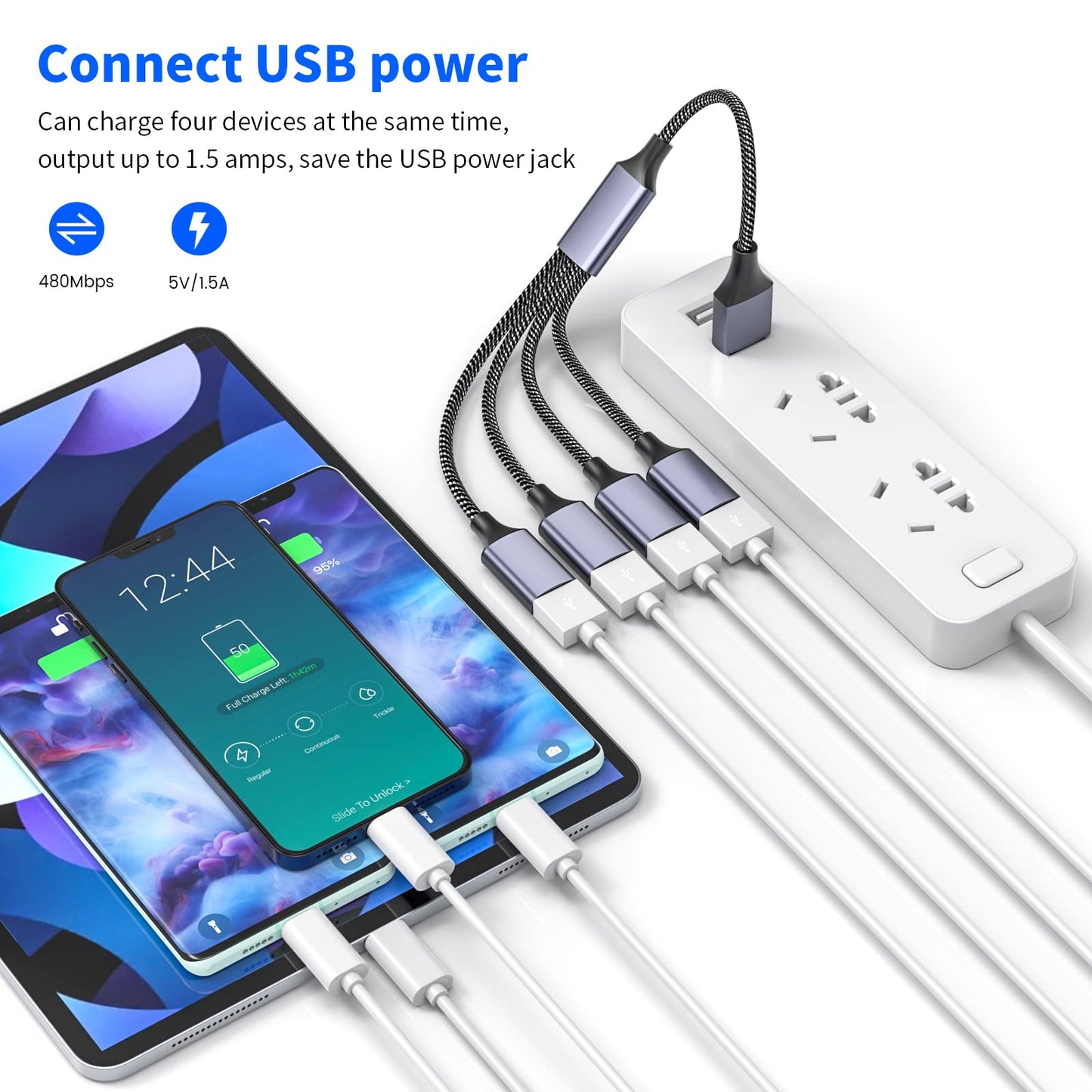 MOGOOD 4 in 1 USB Splitter Cable,USB to USB Cable Adapter,USB to 4 USB Adapter,Splitter 4 USB Cable,USB Power Split Adapter for Data Charging Power…