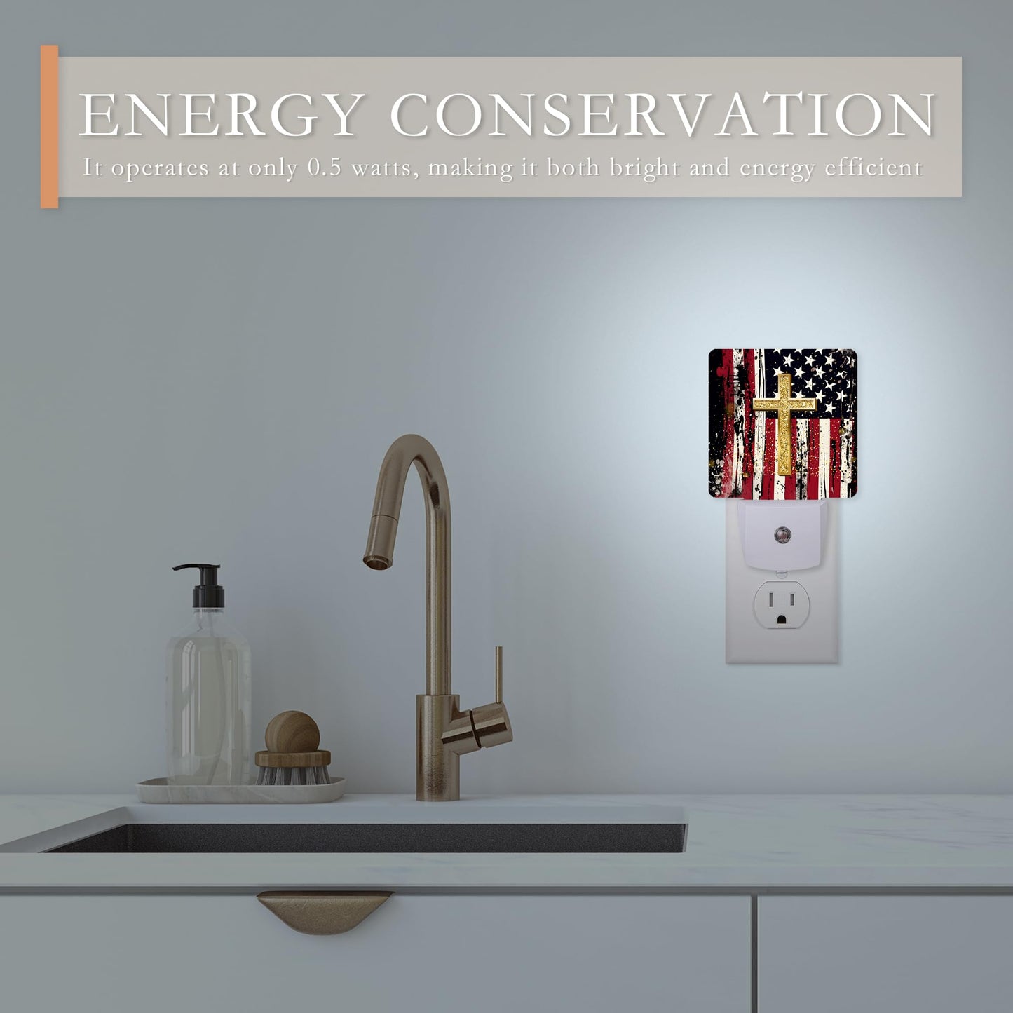 AOWULA Night Light Plug into Wall,American Flag Cross Night Light with Dusk to Dawn Sensor Night Light for Kid Girls Boys Women Men Room