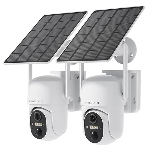 HOSAFE.COM Home Security Cameras Wireless Outdoor, Outdoor Camera Wireless WiFi, 360 Camera Solar Powered, PTZ, PIR Sensor, 2K HD Color Night Vision