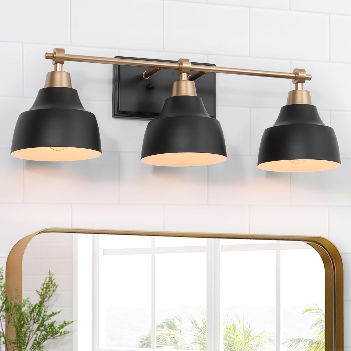 GEPOW Bathroom Wall Light Fixtures, 3-Light Black Gold Vanity Light, Modern Farmhouse Wall Lamp Over Mirror for Hallway, Bedroom, Kitchen, and Living