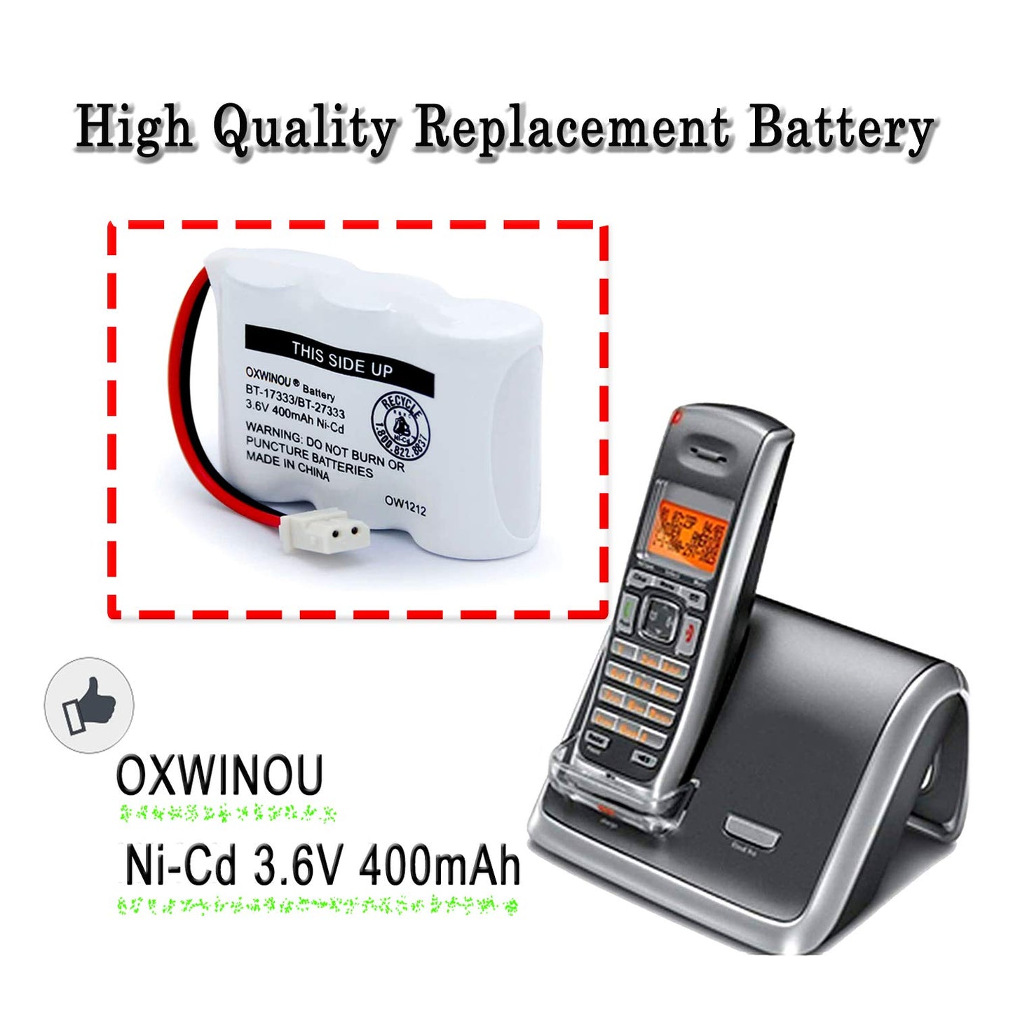 OXWINOU BT-17333 BT-27333 Handset Telephone Rechargeable Battery 2/3AA 3.6V NI-CD Cordless Phone Battery Compatible with BT17333 BT27333 BT-17233