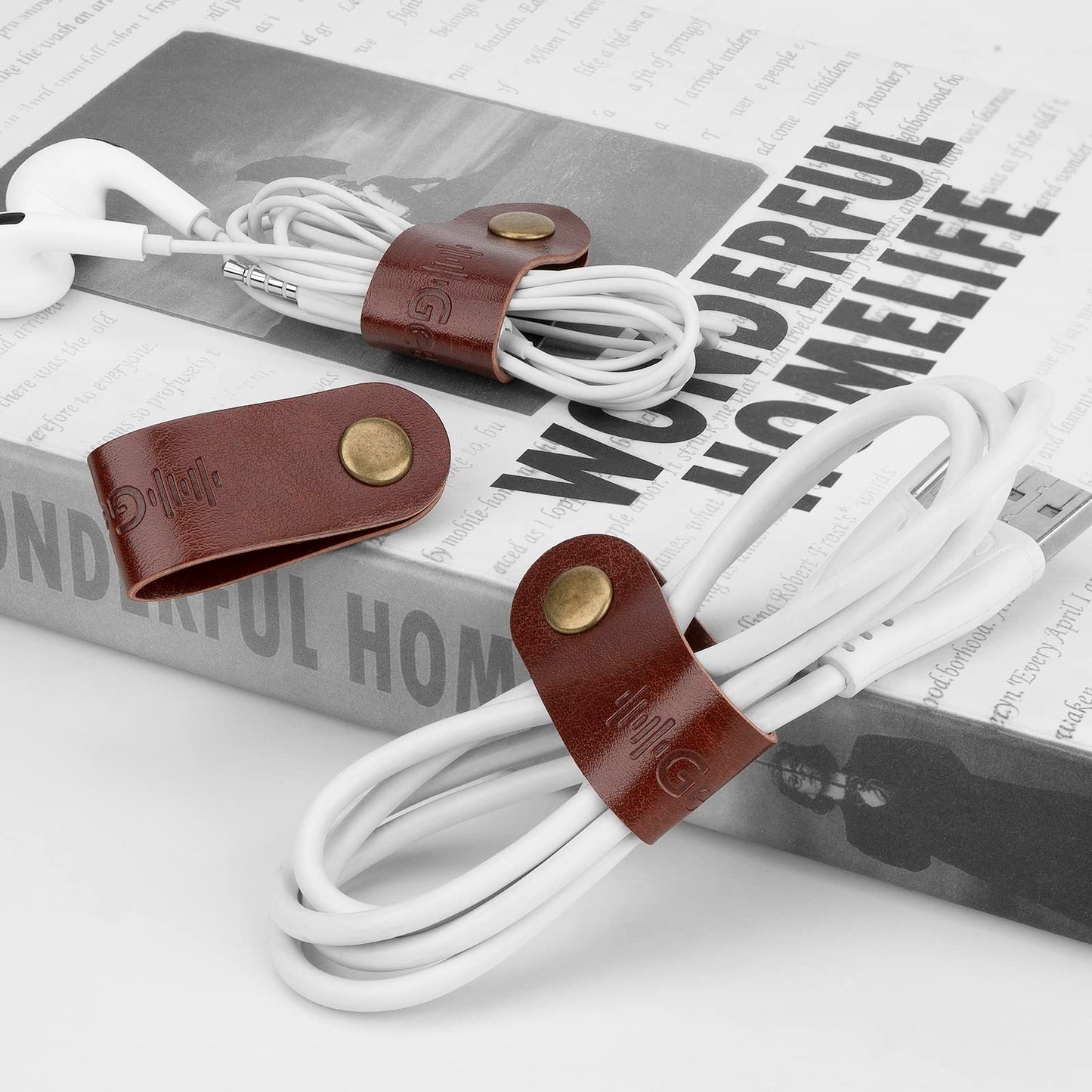 Geekria Power Organizer Earphone Winder Cable Straps, Charging Ties, USB Bandage, Headphone Clips, Holder Rustic Management System With Handmade Faux