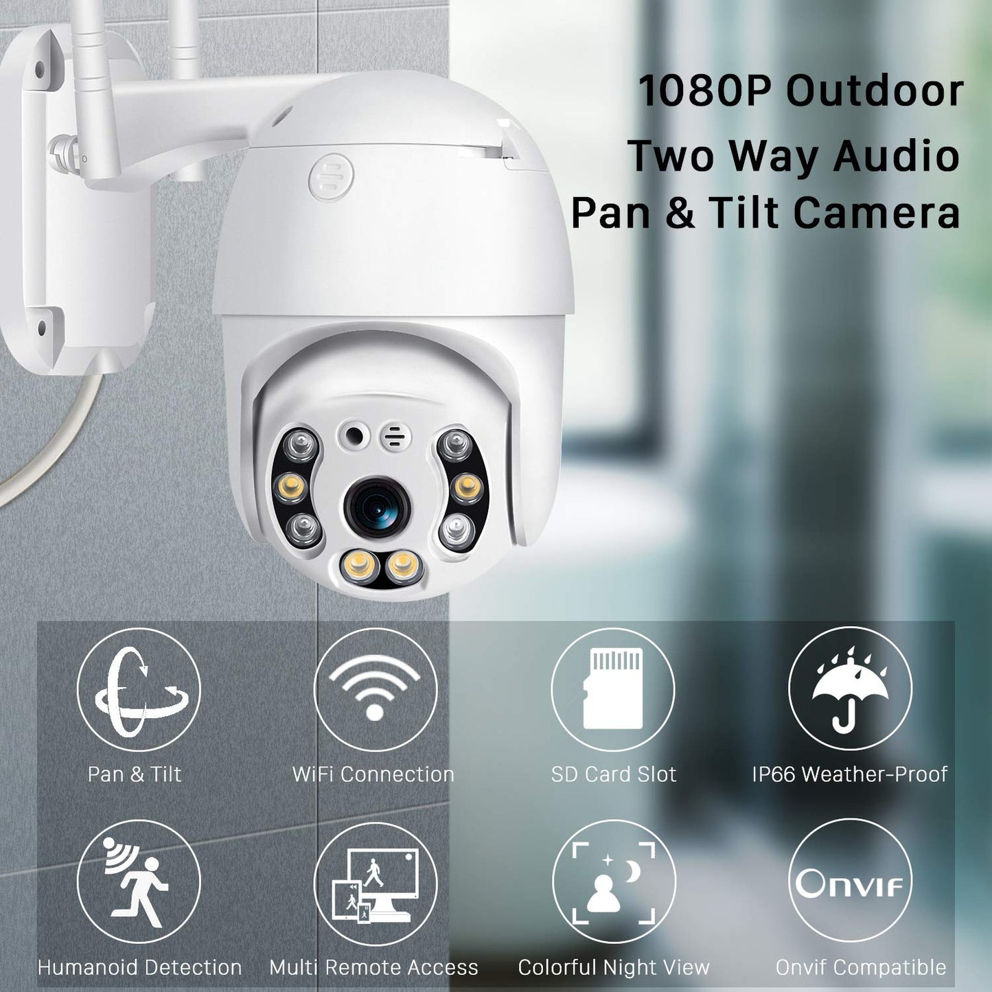 Pan Tilt Outdoor Security Camera, 1080P Home WiFi IP Camera, Pan Tilt Dome Surveillance Cam, Two Way Audio Motion Detection Clear Night Vision Onvif