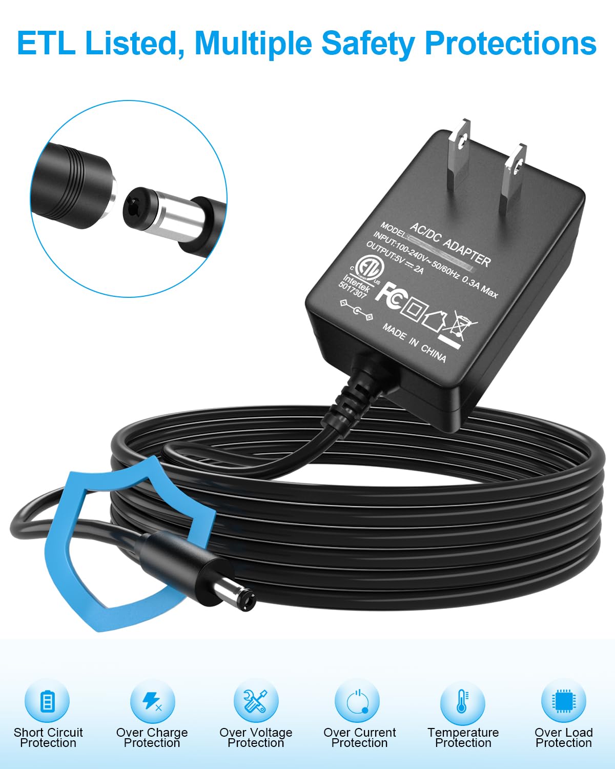 SoulBay 5V 2A Power Supply Adapter 10W AC100-240V to DC 5 Volt 2Amp Versatile Charger Cord with 8 Plugs for USB Hub TV Box Tablet Camera Speaker GPS…
