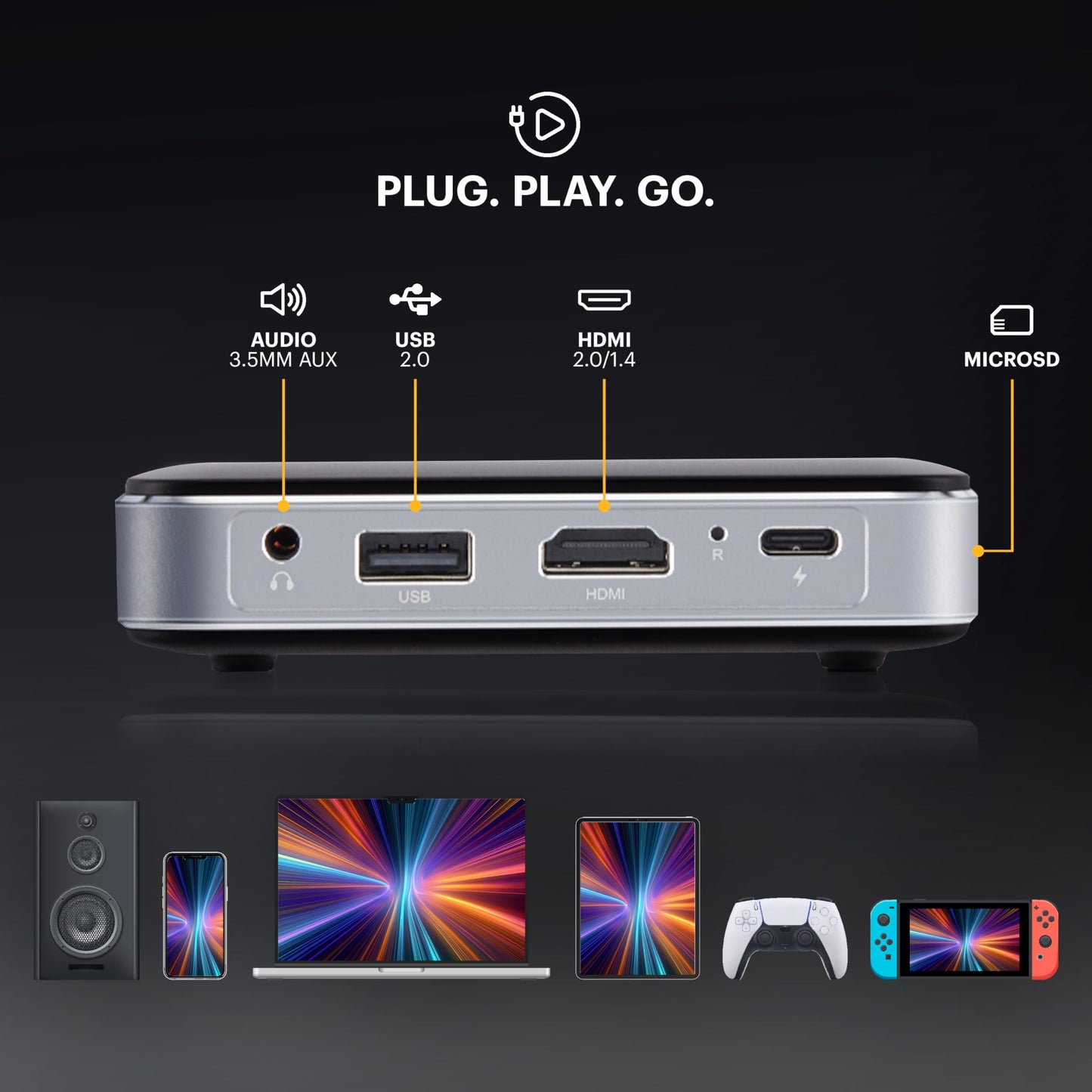 Kodak Luma 150 Wireless Mini Pico Projector Black - DLP, Supports 1080p, Built-in Speaker & Rechargeable Battery, HDMI/USB/microSD, Travel Case
