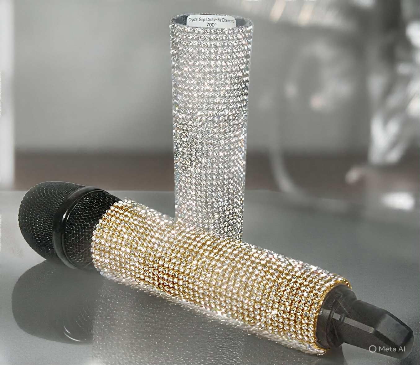 Slide & Twist on Microphone Sleeves-AAA White Diamond & Gold Crystals Compatible with Sennheiser Wireless Models G3,G4,XS &D1 only. Sold as a Set.