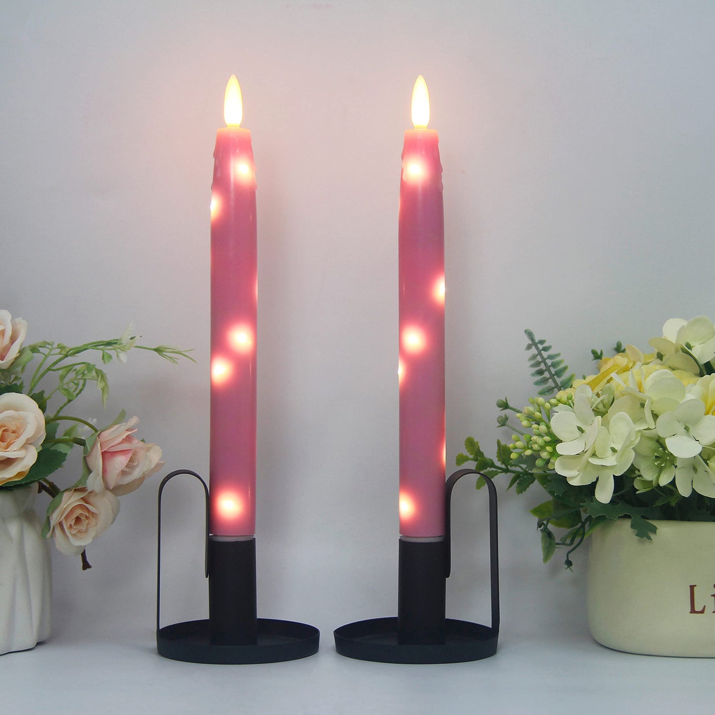 HVTDECOR Flameless Flickering Taper Candles Battery Operated with Embedded String Lights, wtih Timer and Remote, LED Real Wax Tapered Dinner Candle