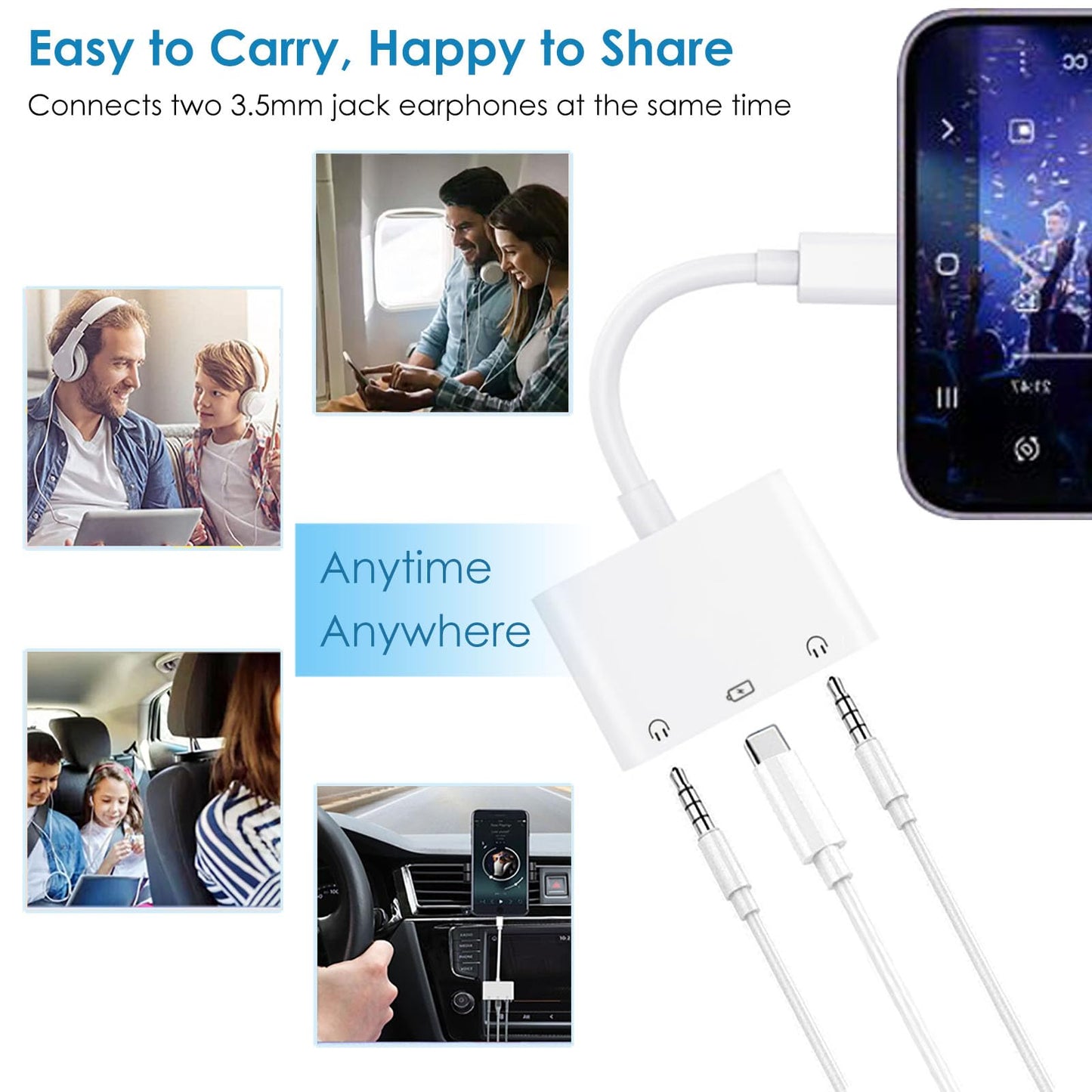 USB C to 3.5mm Audio Adapter, 3-in-1 Aux to USB C Headphone Splitter, 3.5mm to USB C iPhone headphone adapter with PD Fast Charging Compatible