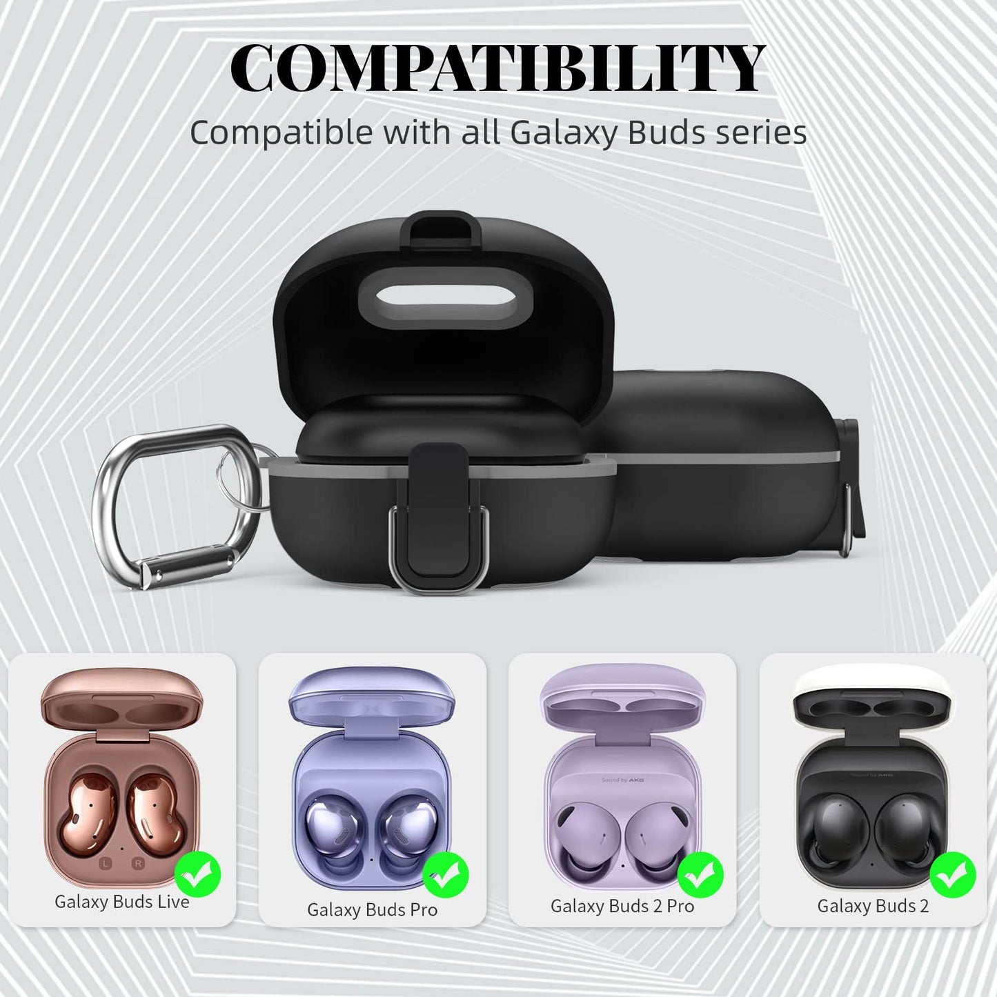 Secure Lock Case for Samsung Galaxy Buds 2 Pro/ Buds 2/ Buds Pro/ Buds Live, WOFRO Shock-Absorbing Protective Cover TPU Hard Shell with Lanyard