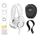 Audio-Technica ATH-M50x Professional Monitor Headphones - White Bundle with Case, Stand, and Austin Bazaar Polishing Cloth